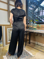 Amber Black Short Sleeve Front Tie Romper