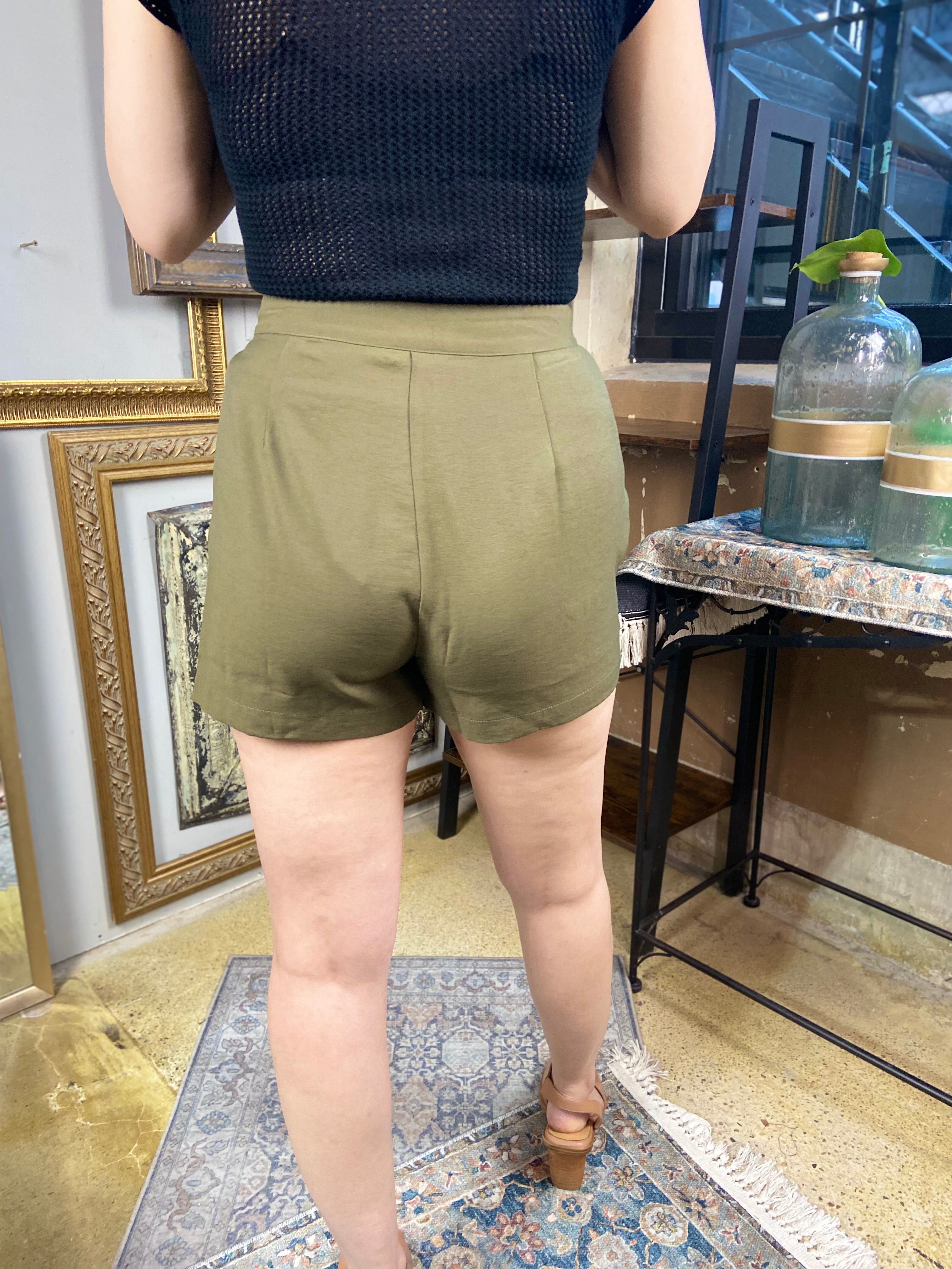 Ally Olive Asymmetric Shorts