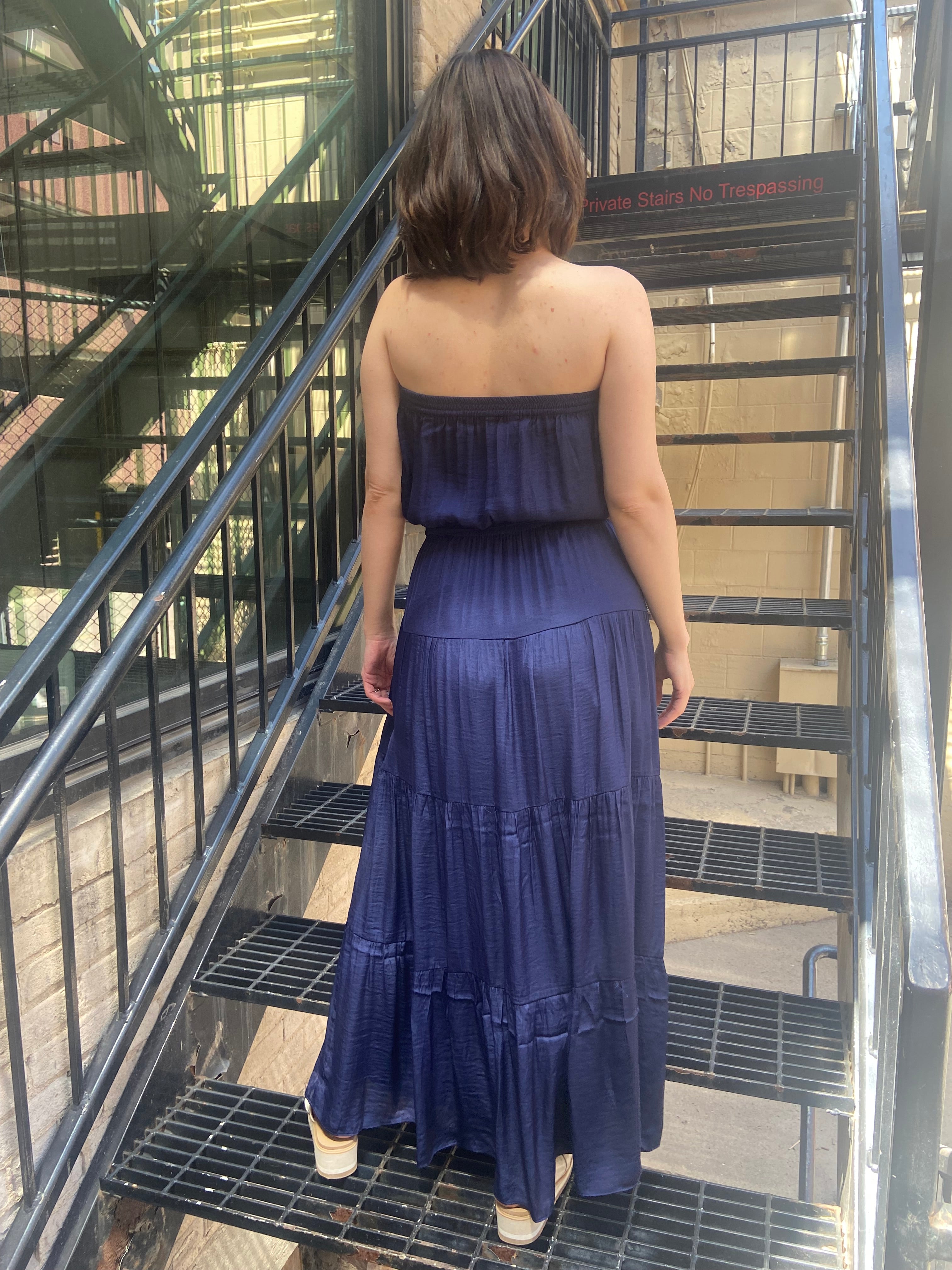 Nico Navy Strapless Tie Waist Maxi Dress - MK Threads Boutique