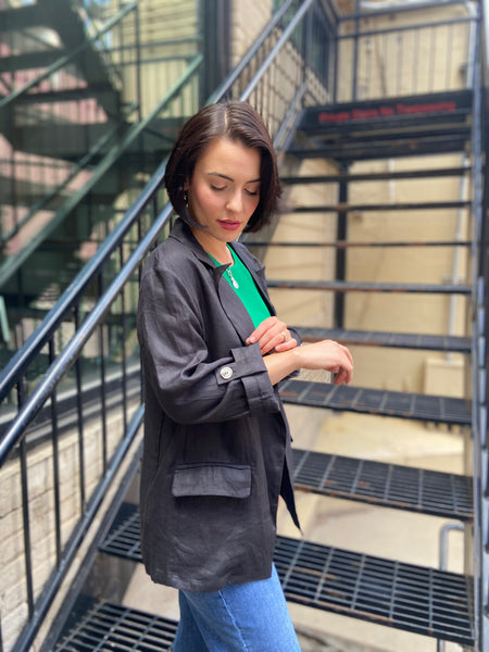 Una Black Linen Blazer
