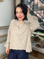 Bailey Almond Quarter Split Ribbed Sweater