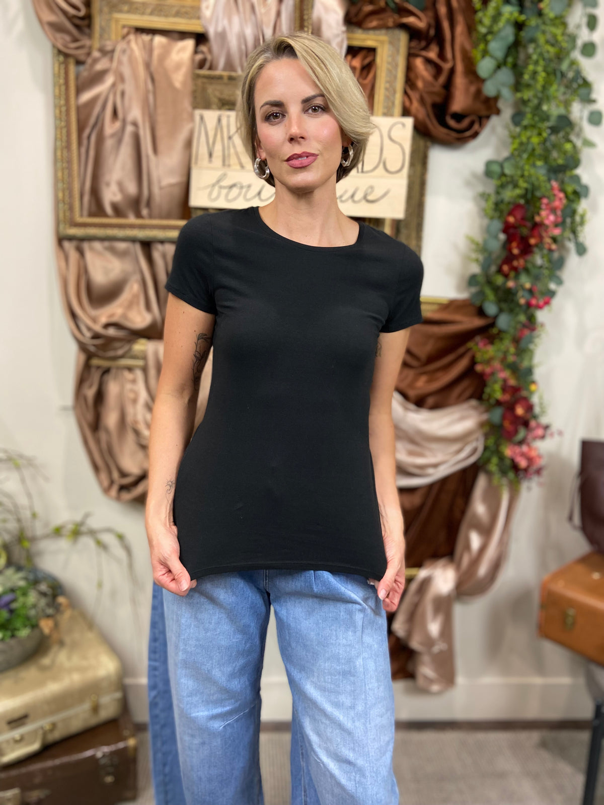 Ariana Black Cotton Short Sleeve Shirt