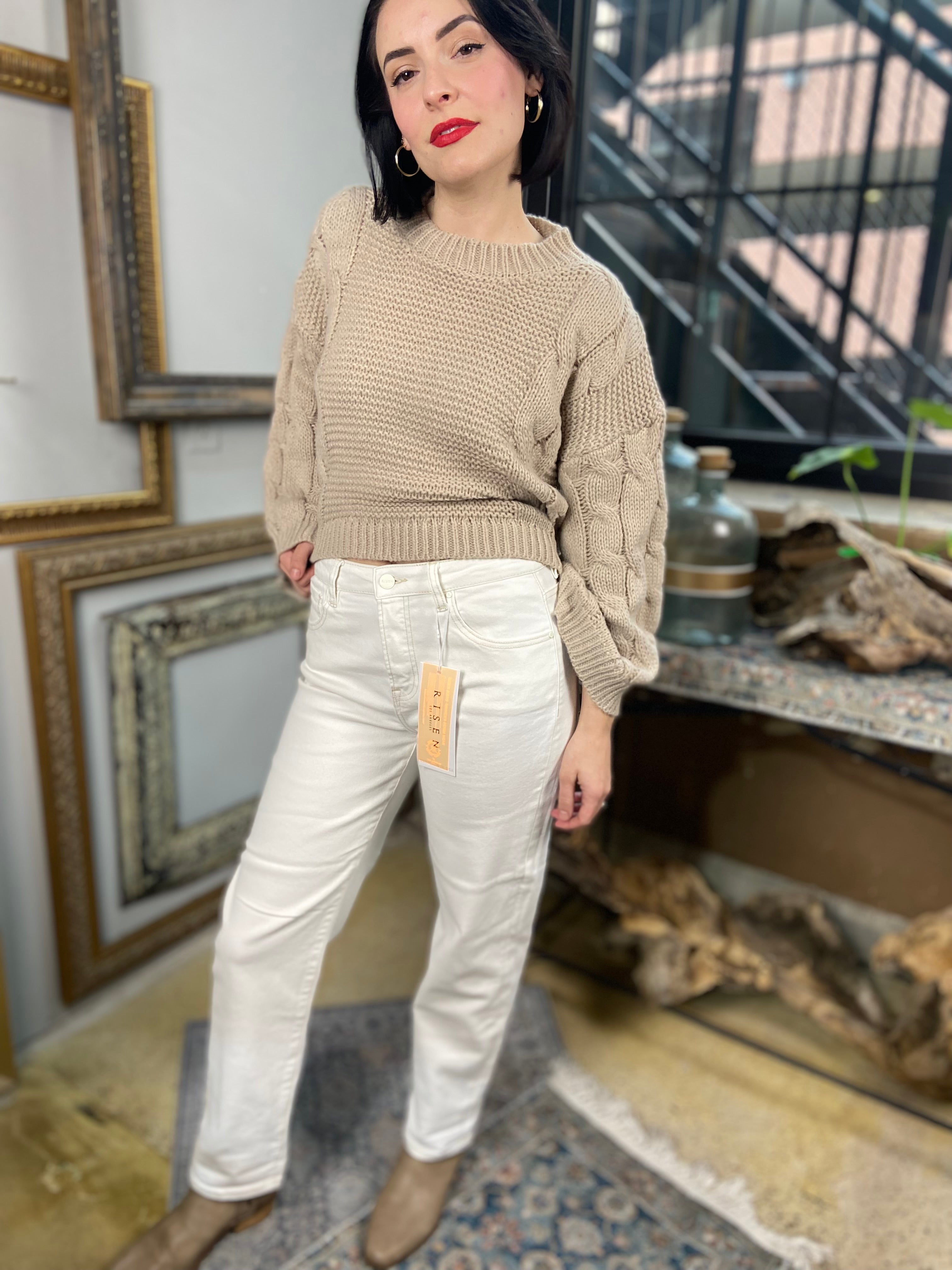 Sally Cream High Rise Boyfriend Risen Jeans