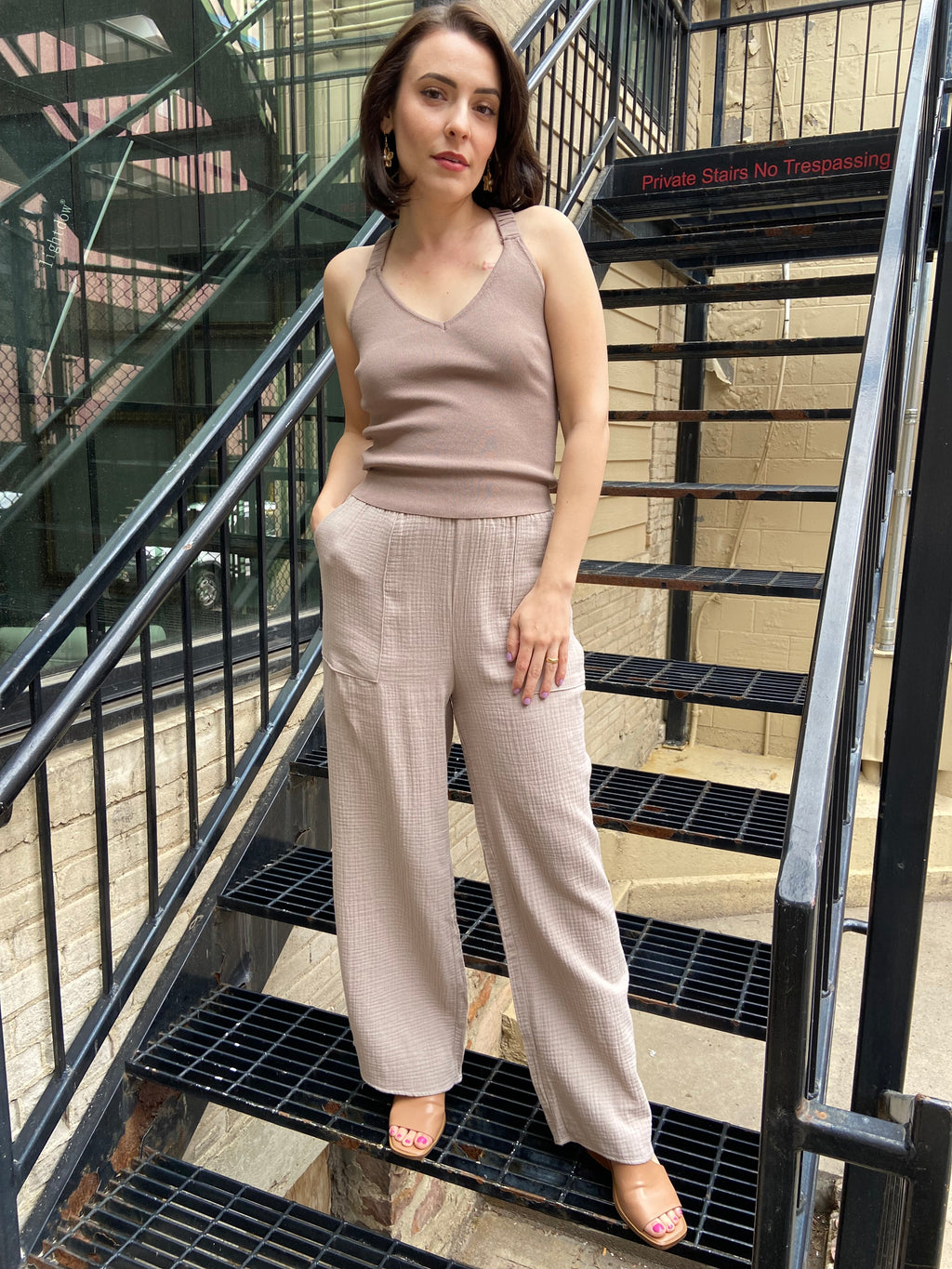 Vanessa Mocha Waffle Wide Leg Pants - MK Threads Boutique