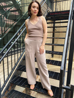 Vanessa Mocha Waffle Wide Leg Pants - MK Threads Boutique