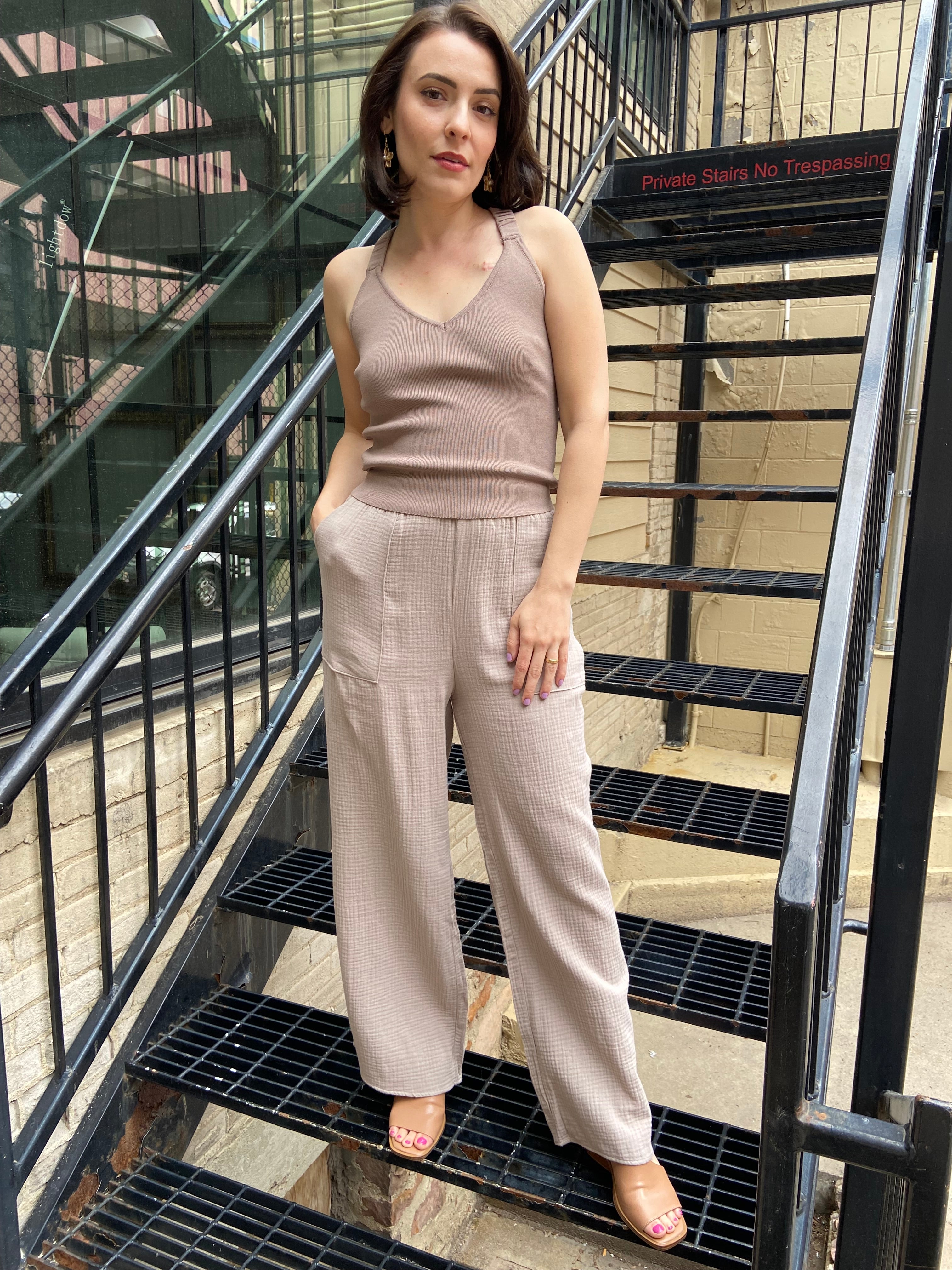Vanessa Mocha Waffle Wide Leg Pants - MK Threads Boutique