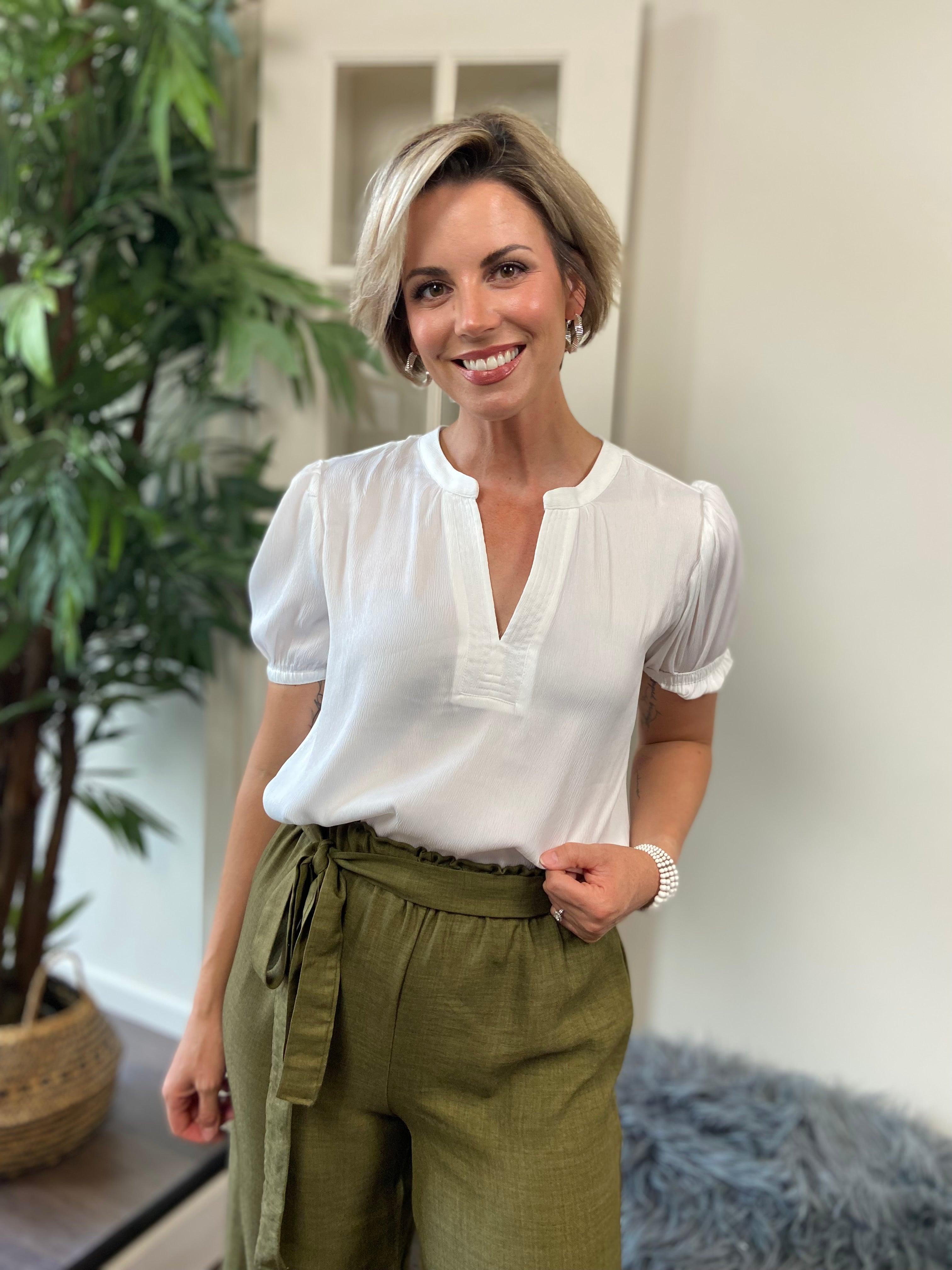 Shila Off White Bubble Sleeve Top - MK Threads Boutique