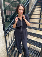 Jordan Black Short Sleeve Zipper Jumpsuit