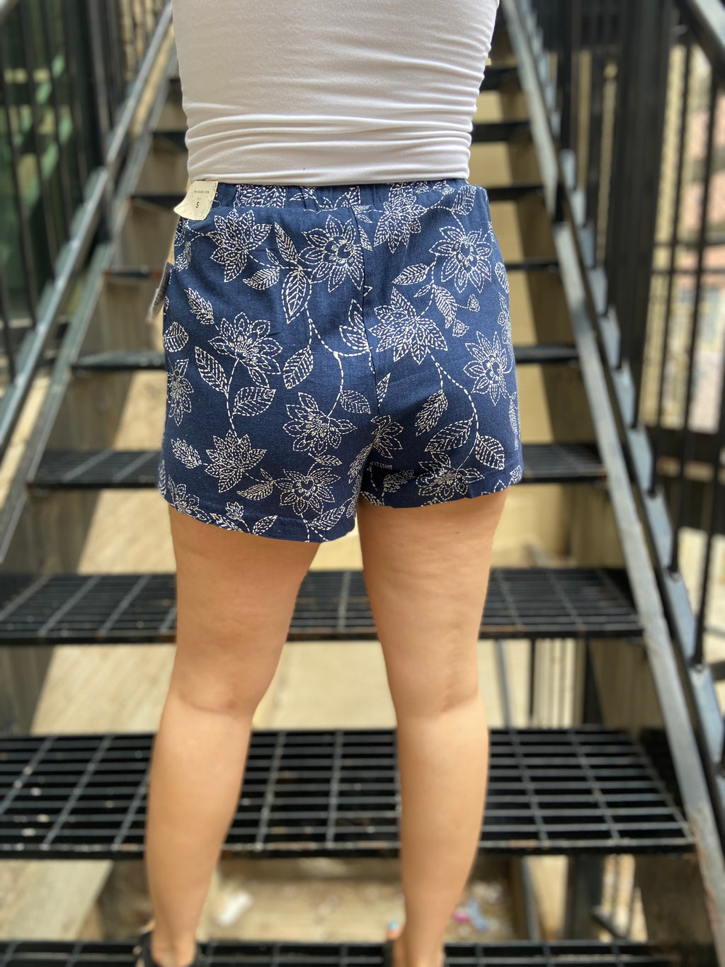 Casey Blue Bandana Drawstring Linen Shorts