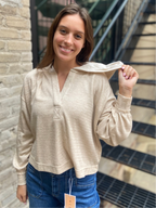 Court Taupe Hooded V-Neck Sweater