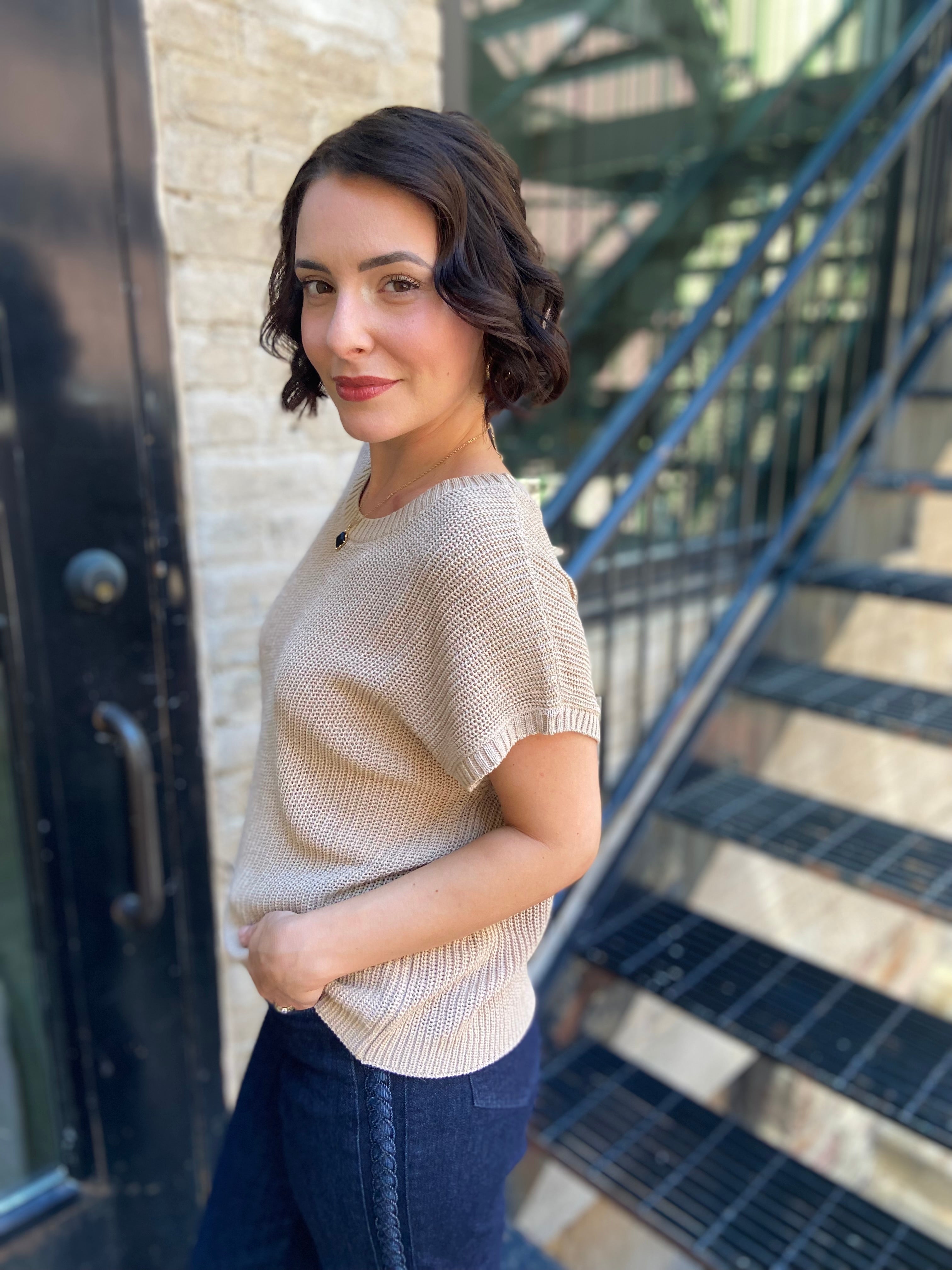 Sofee Taupe Short Sleeve Top