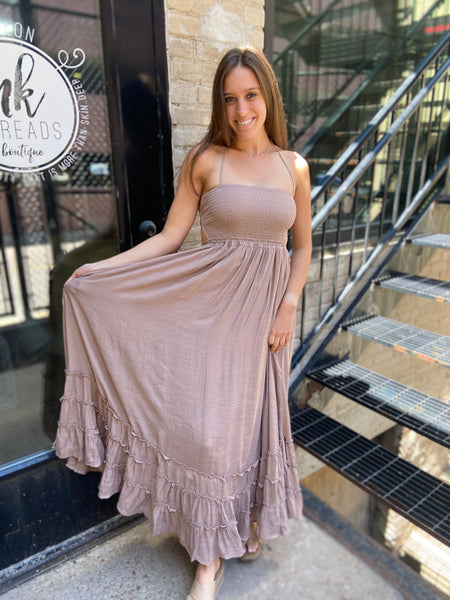 Amelia Taupe Flowy Maxi Dress