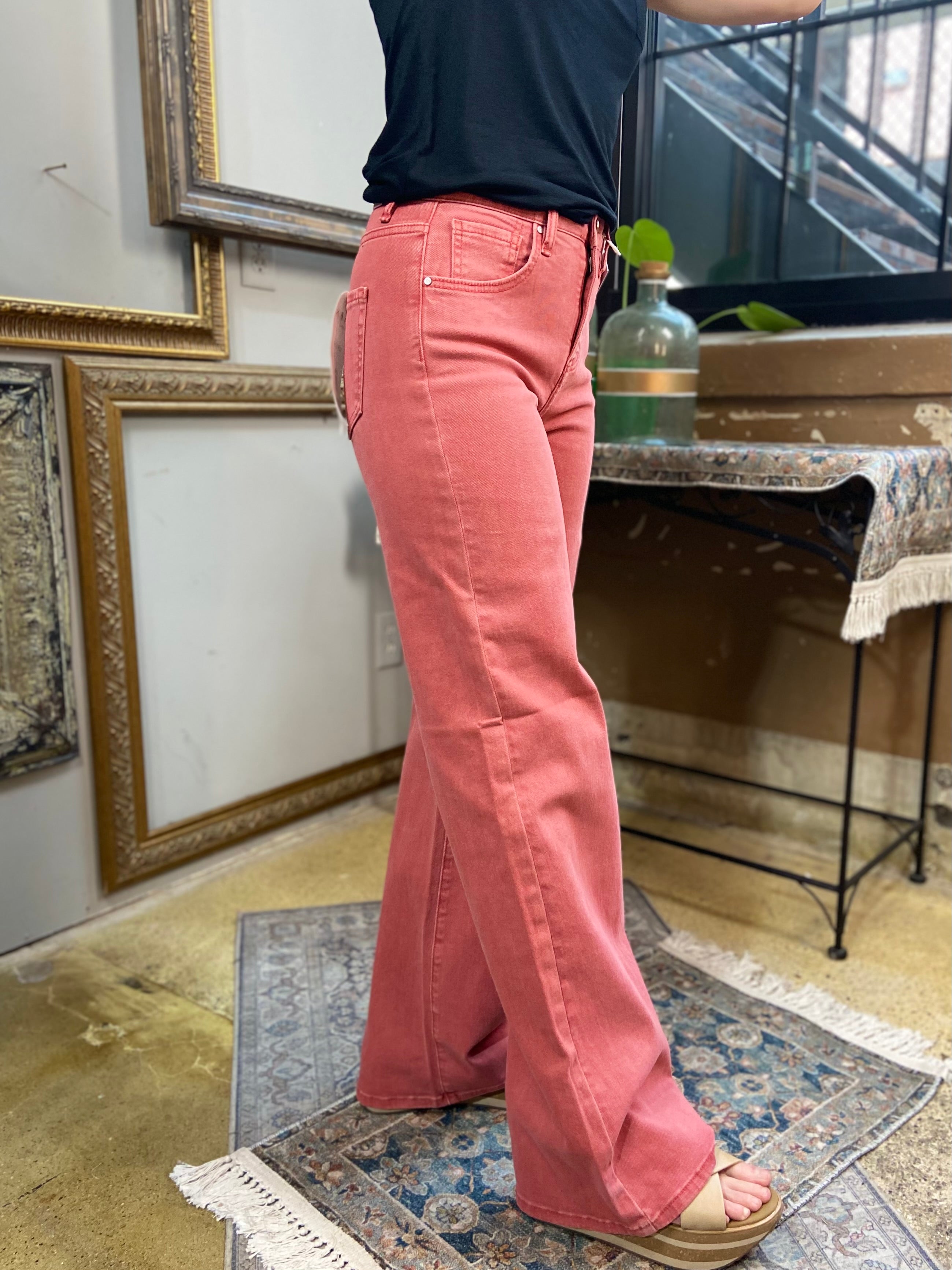 Kate Dusty Rose High Rise Wide Leg Risen Jeans
