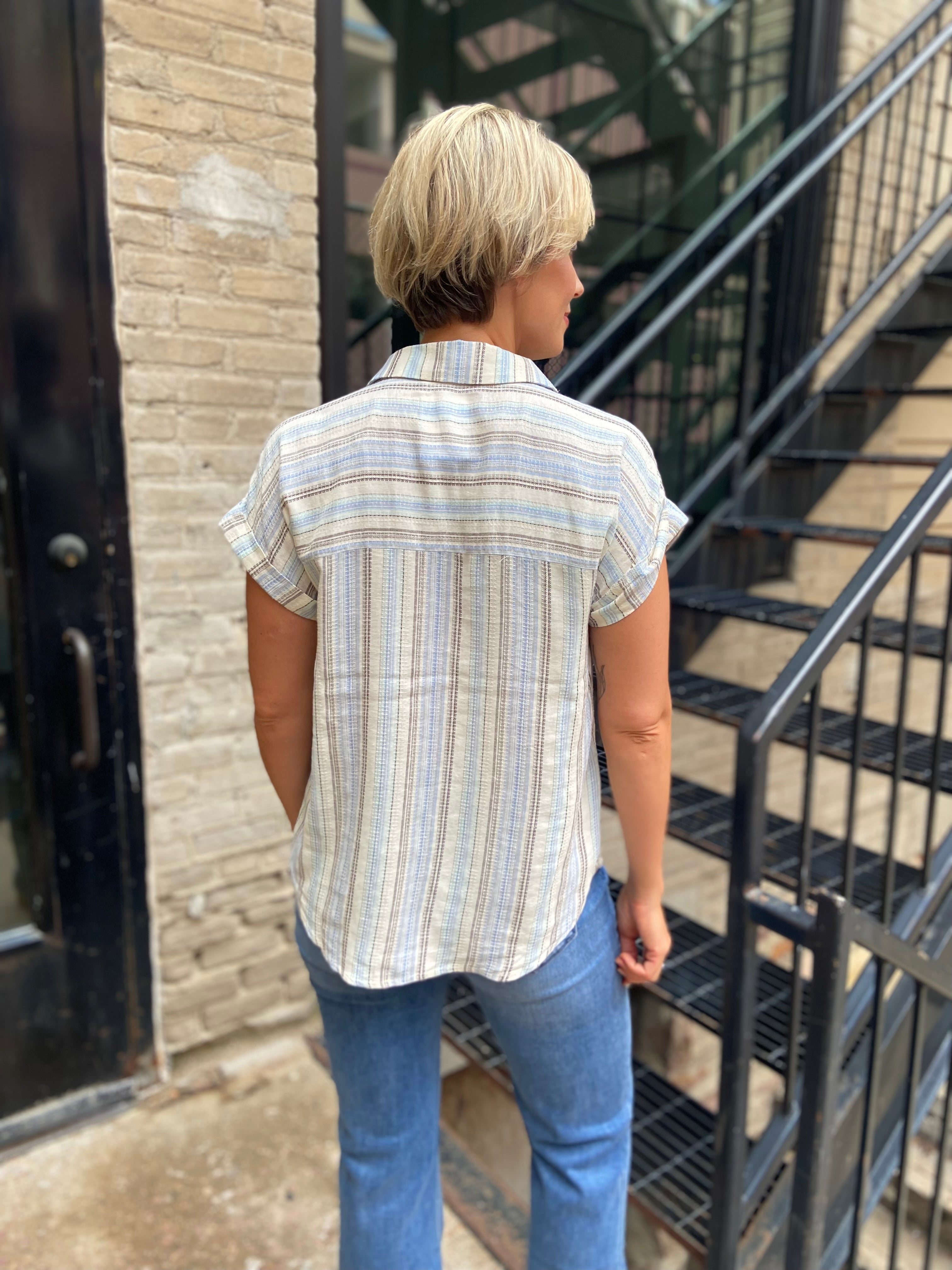 Rico Blue Stripe V-Neck Top