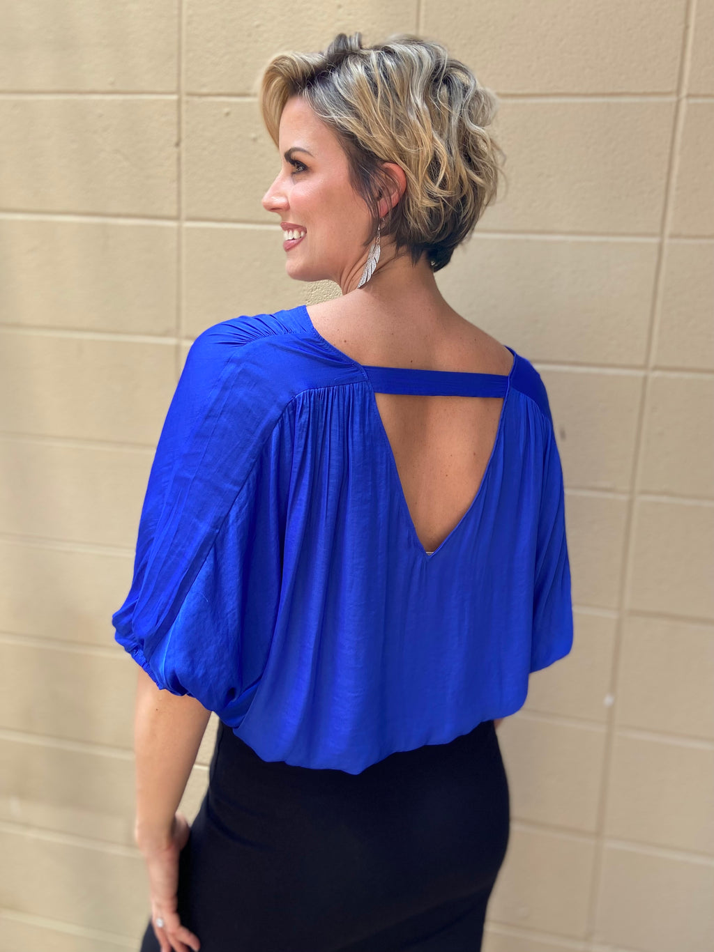 Cam Blue Open Back Blouse - MK Threads Boutique
