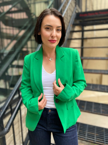 Saffron Green Front Button Blazer