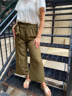 Vesper Olive Front Tie Cropped Pants