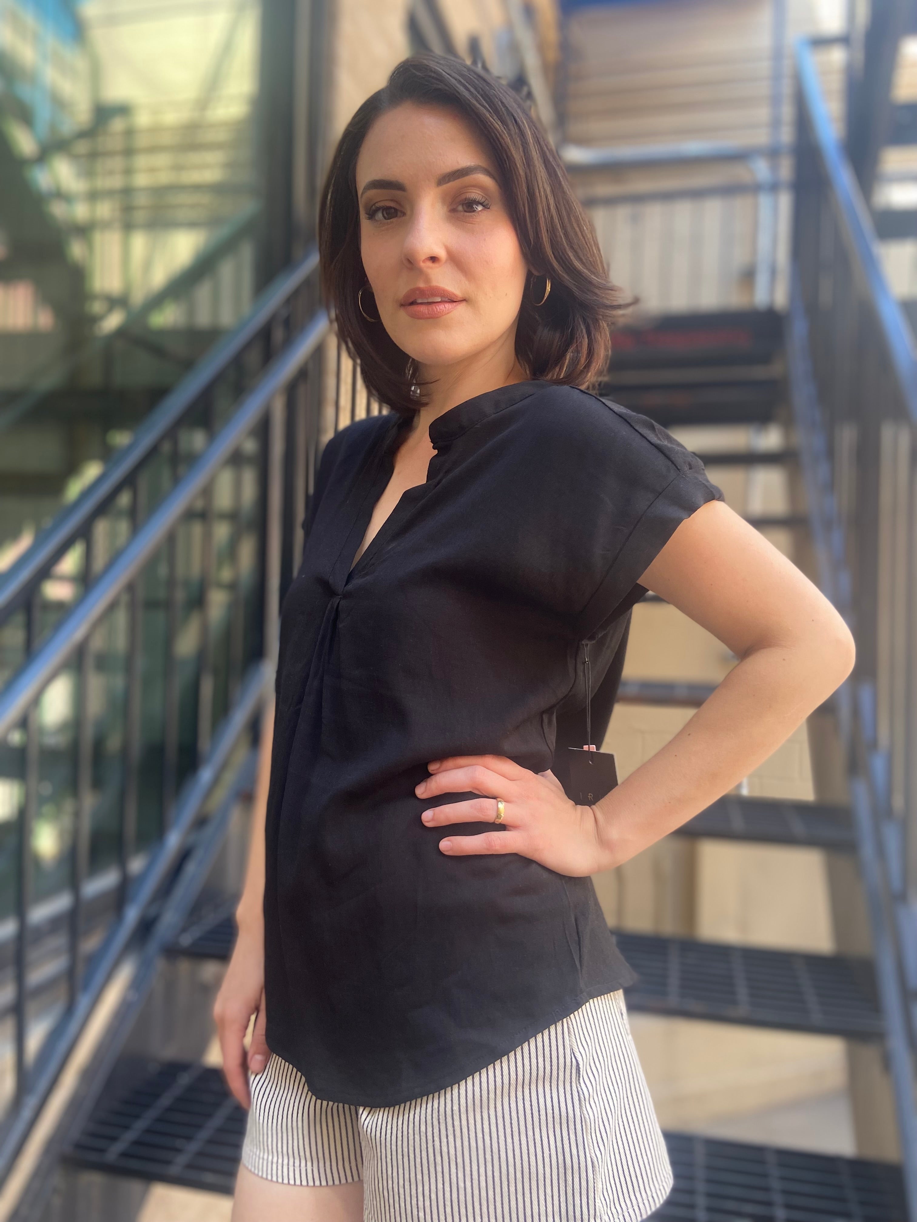 Ariella Black V Neck Collard Blouse - MK Threads Boutique