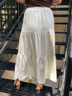 Angela Off White Elastic Tiered Flowy Maxi Skirt - MK Threads Boutique