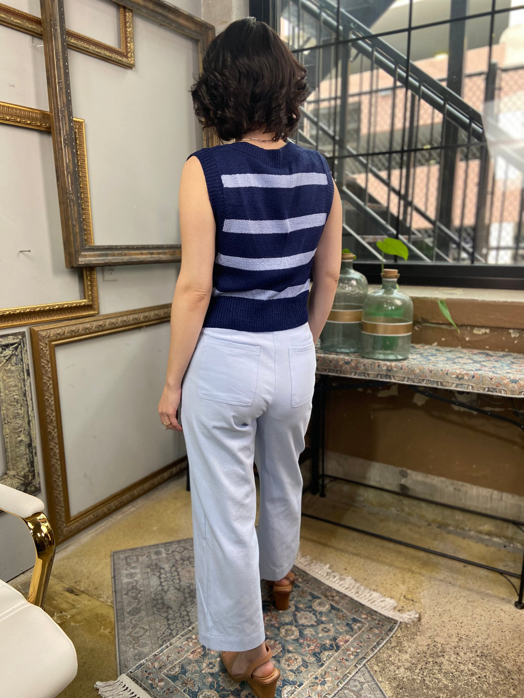 Wella Blue Stripe V Neck Sweater Vest - MK Threads Boutique