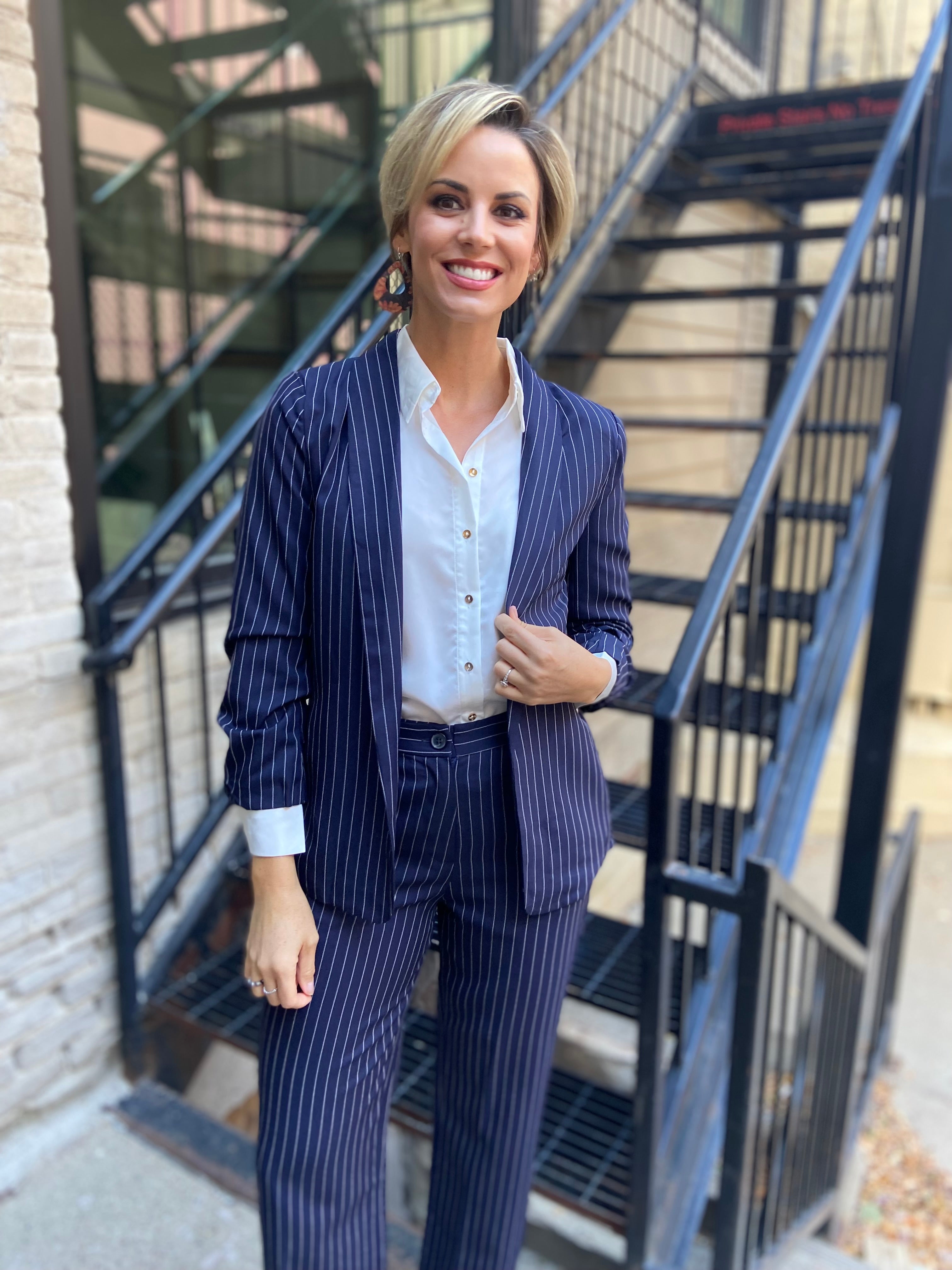 Kira Navy Pinstripe Blazer Jacket