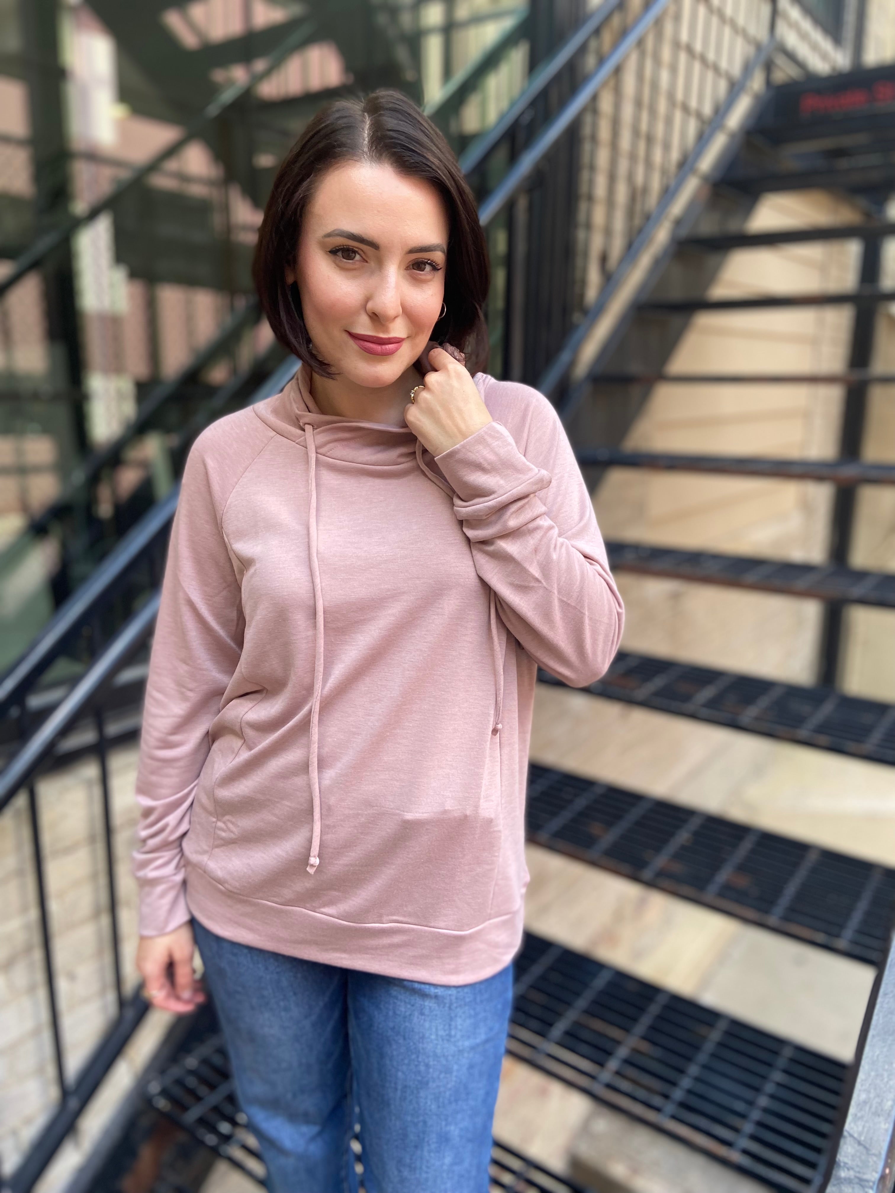 Alaina Dusty Rose Drawstring Long Sleeve