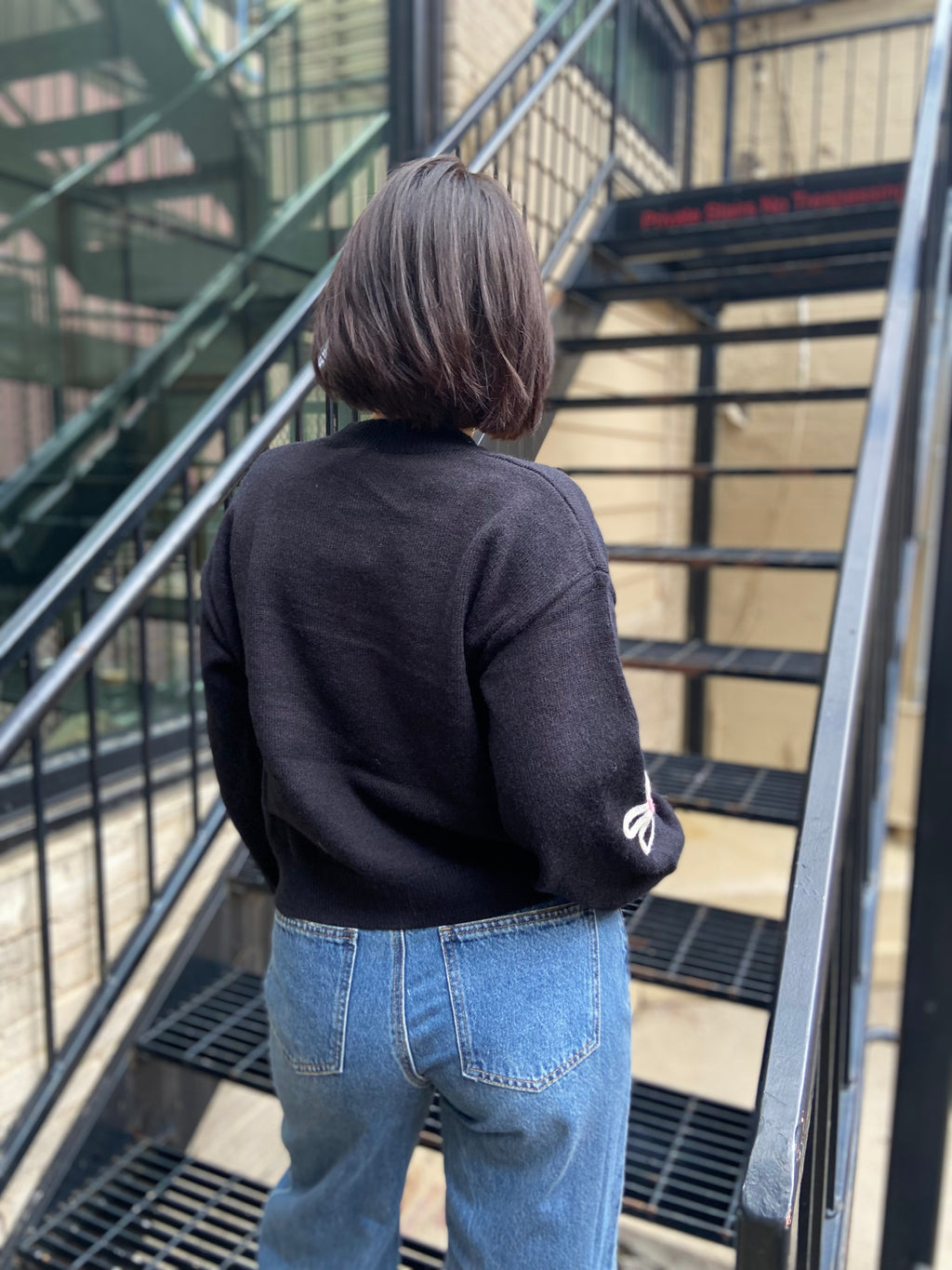 Monty Black & Pink Flower Knit Sweater