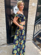 Kathy Navy Tropical Maxi Skirt Set