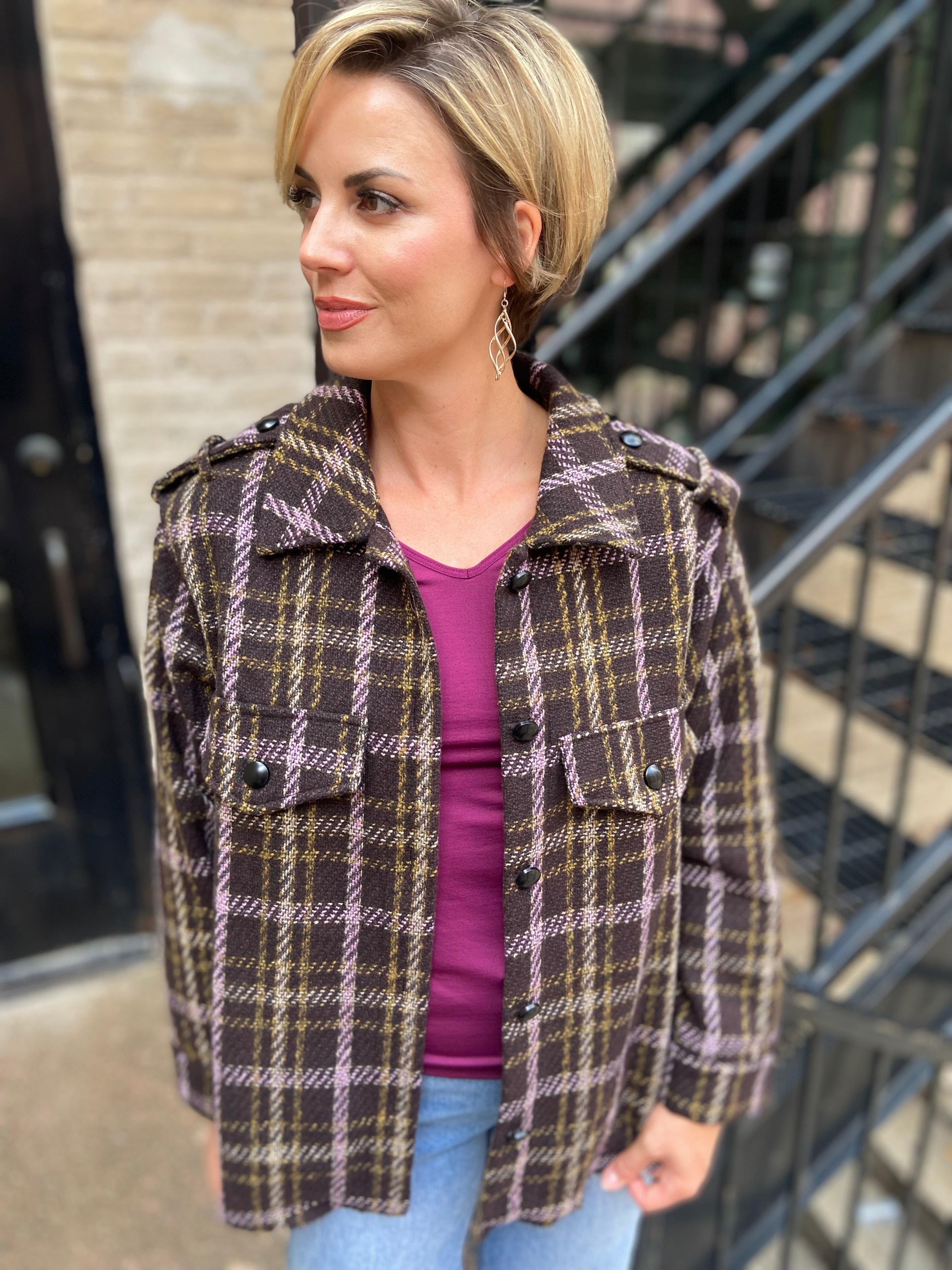 Lydia Brown Plaid Button Down Shacket
