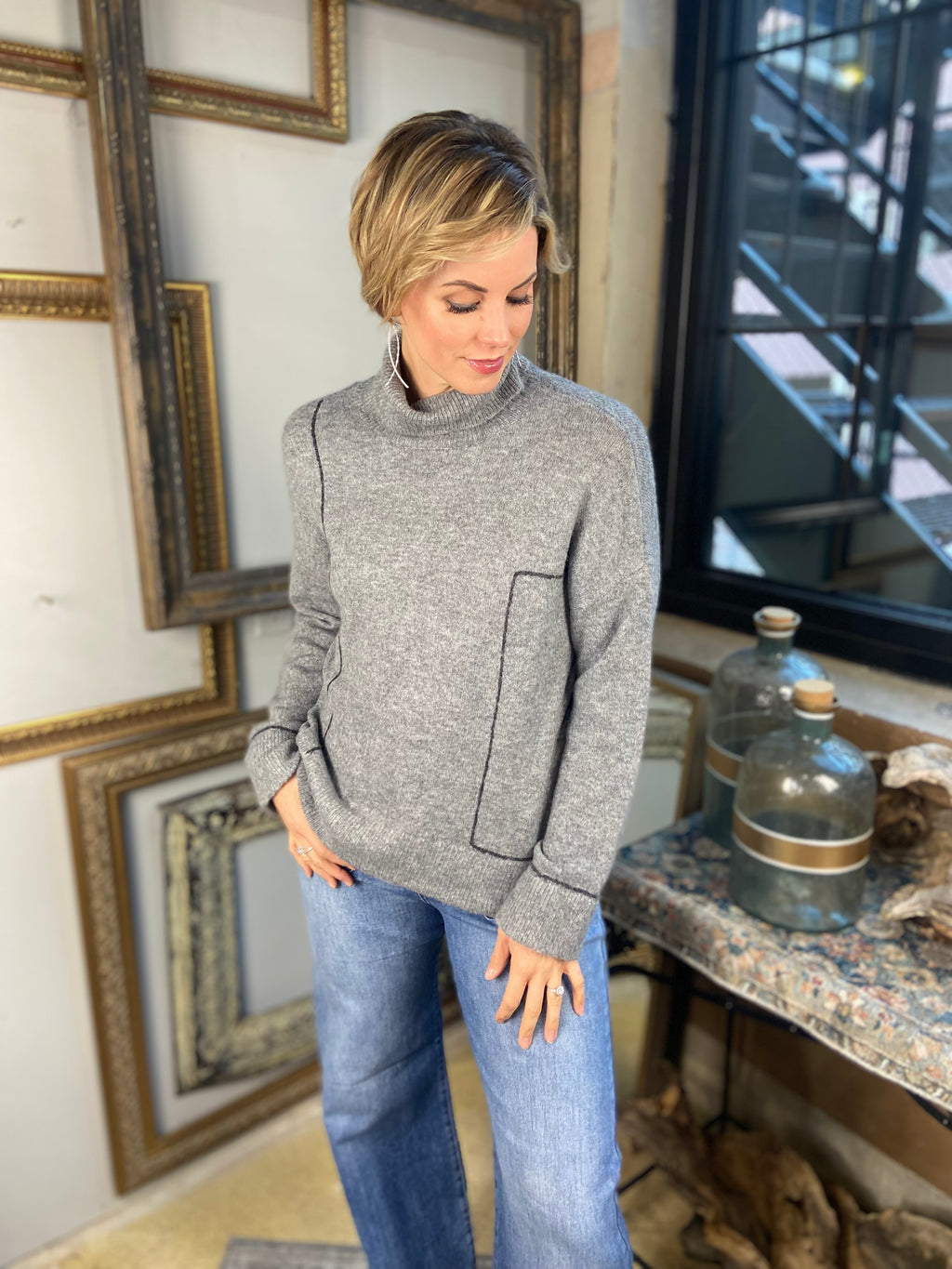 Mirana Heather Gray Turtle Neck Long Sleeve Sweater Top