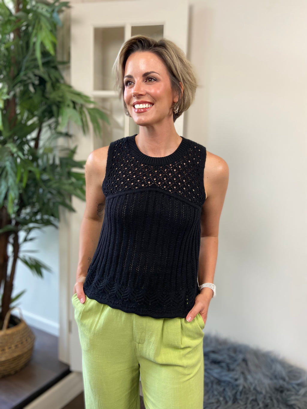 Cole Black Sleeveless Crochet Top - MK Threads Boutique