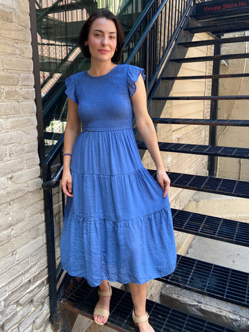Stella Blue Plus Smocked Midi Dress