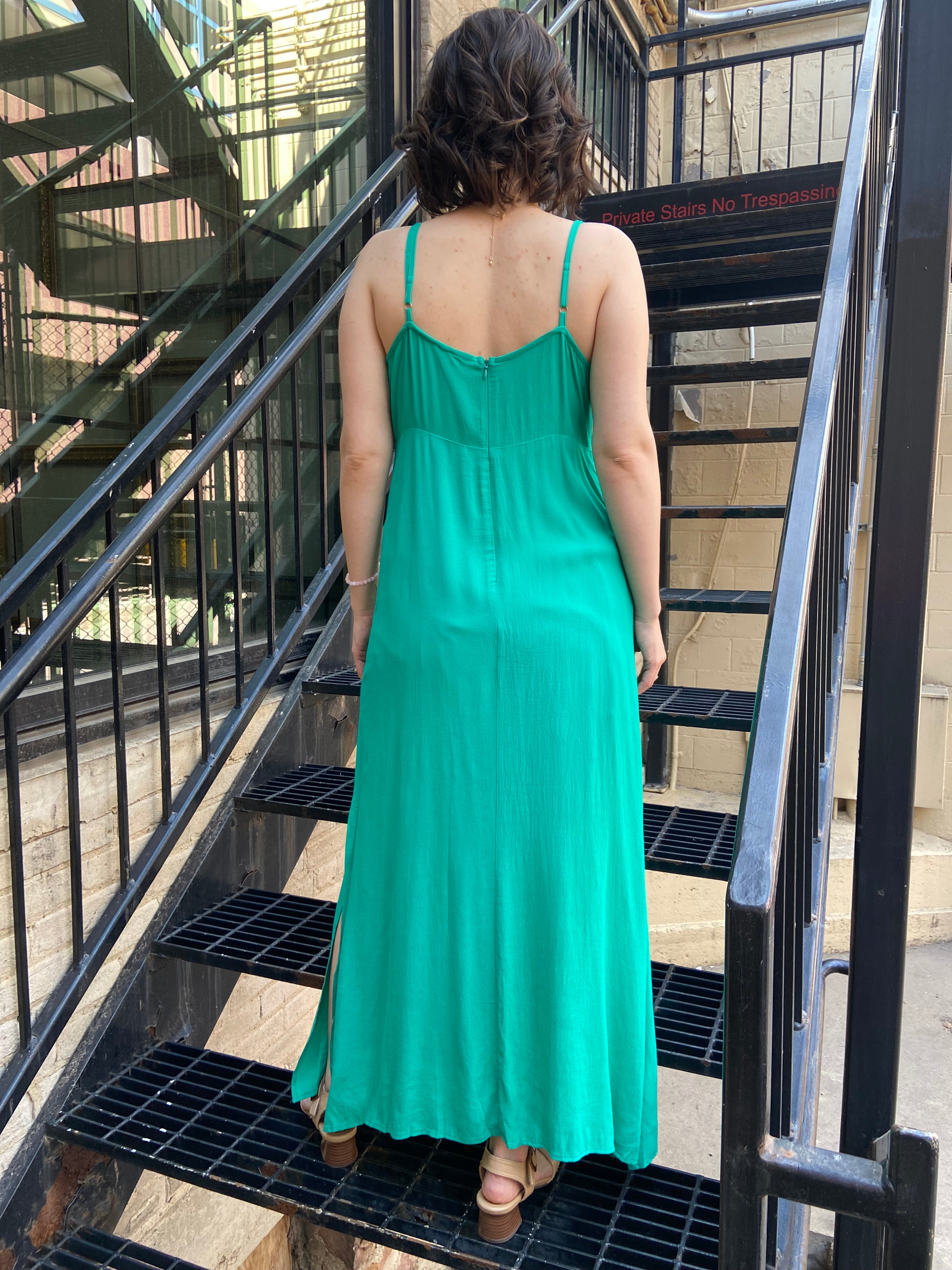 Owen Kelly Green Side Slit Maxi Dress