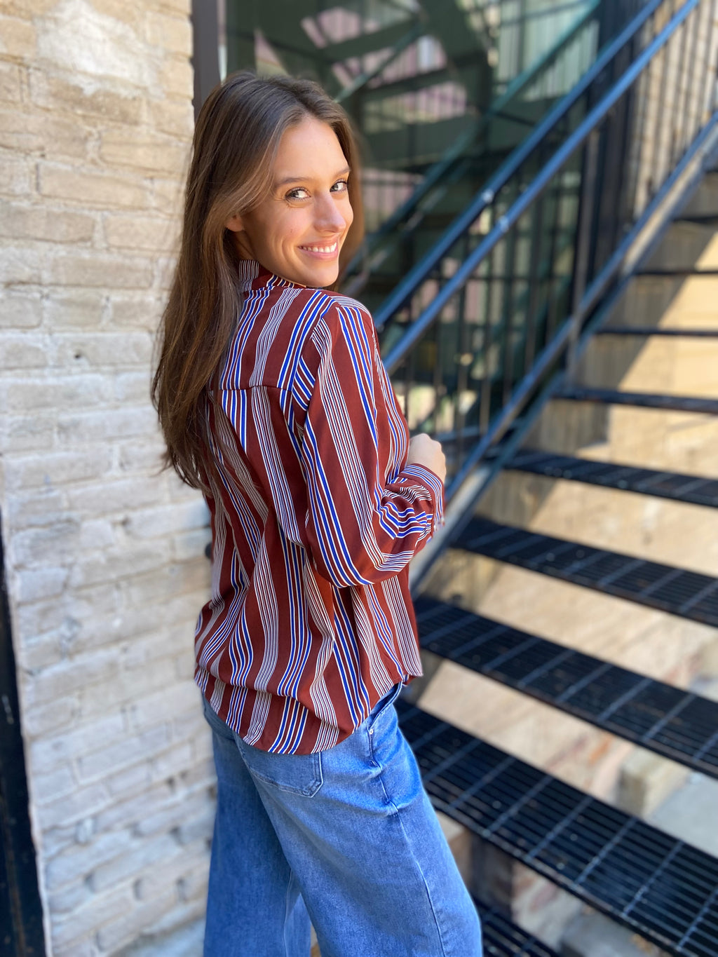 Ciana Brown Stripe Long Sleeve Top