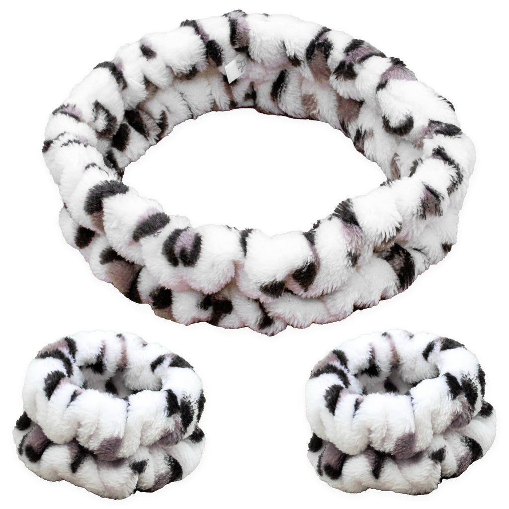Spa Headband - Skincare Headband & Wristband Set: Leopard Print