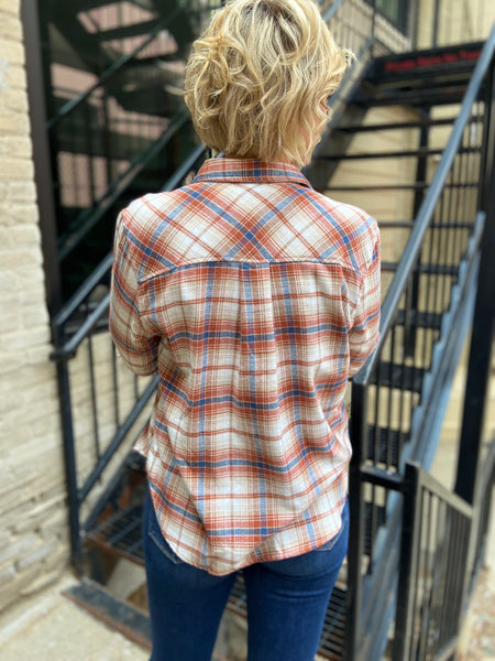 Beth Terra Cotta Plaid Long Sleeve Top