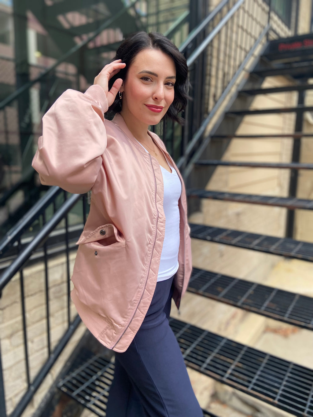 Skylar Rose Satin Bomber Jacket