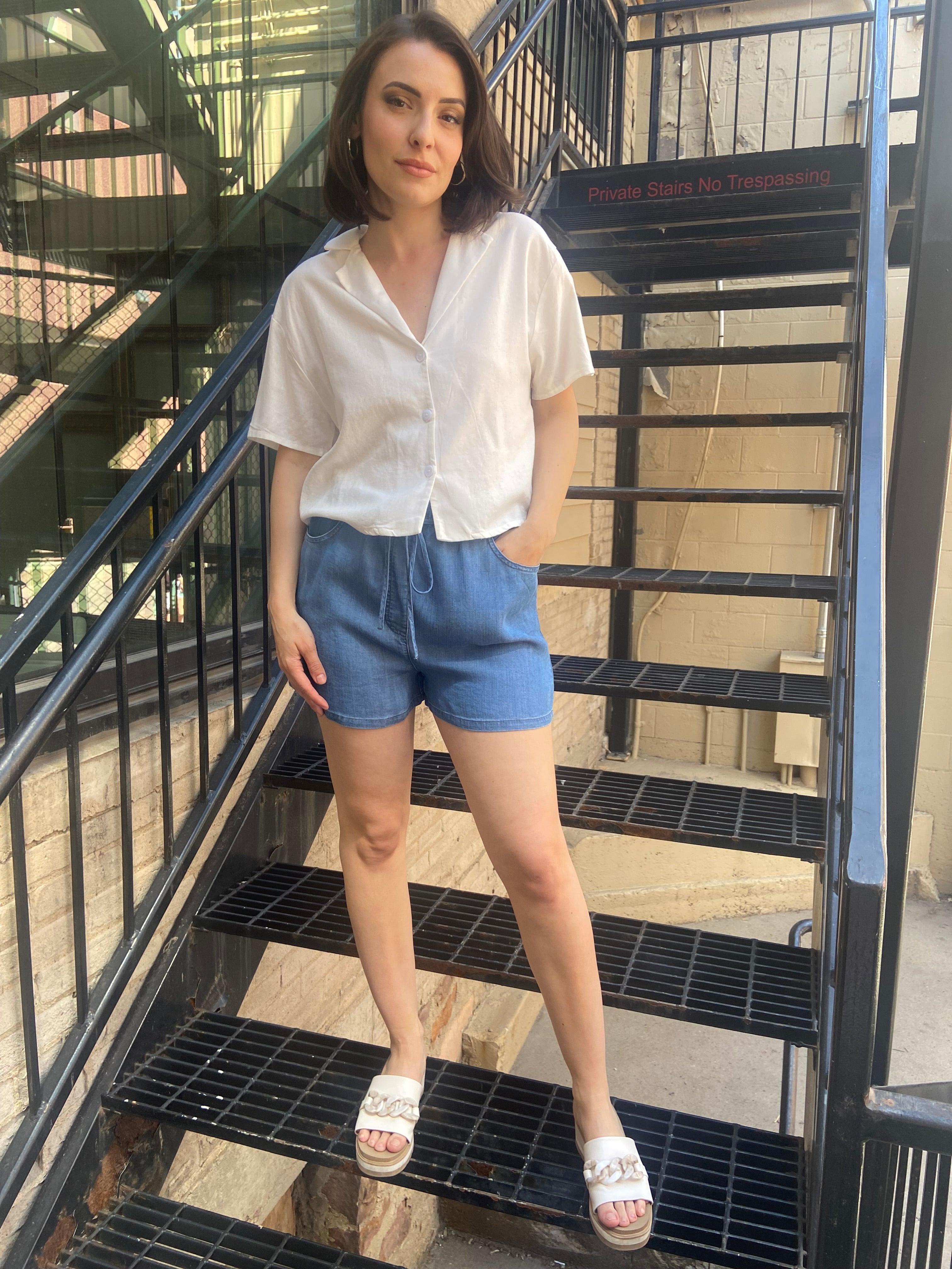 Alisa White Cropped Button Short Sleeve Top - MK Threads Boutique