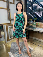 Angelina Black Tropical Print Halter Dress