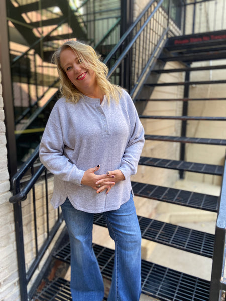 Ivy Heather Gray Plus Size Henley Sweater