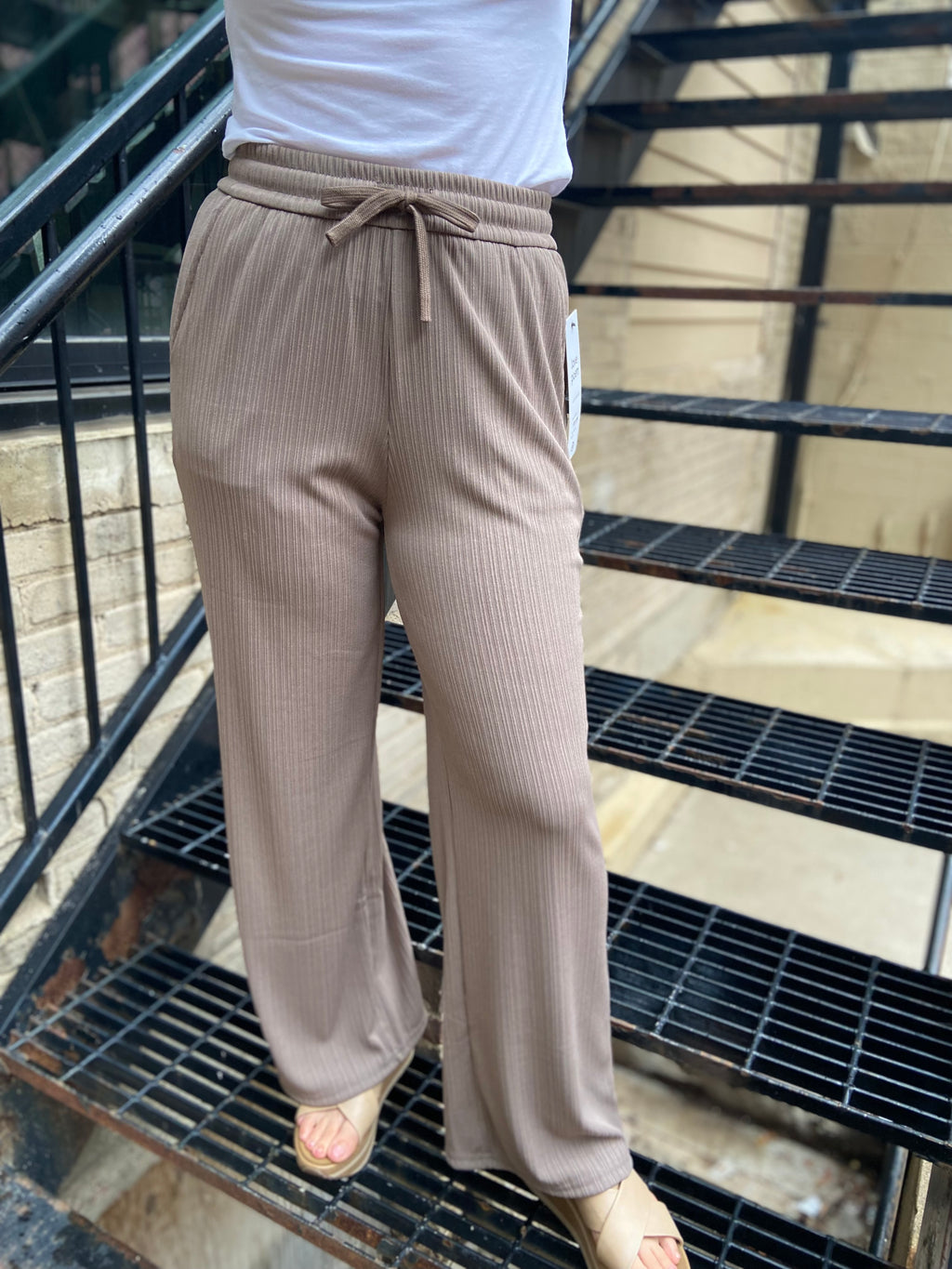 Jodie Taupe Ribbed Drawstring Pants