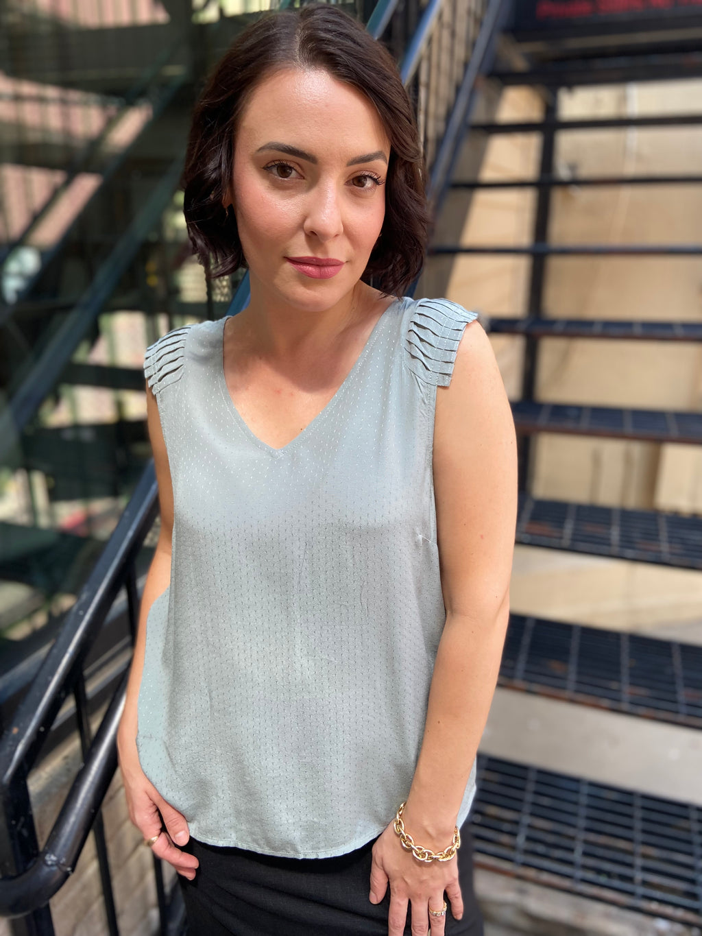 Victoria Sage Green Tank Top Blouse