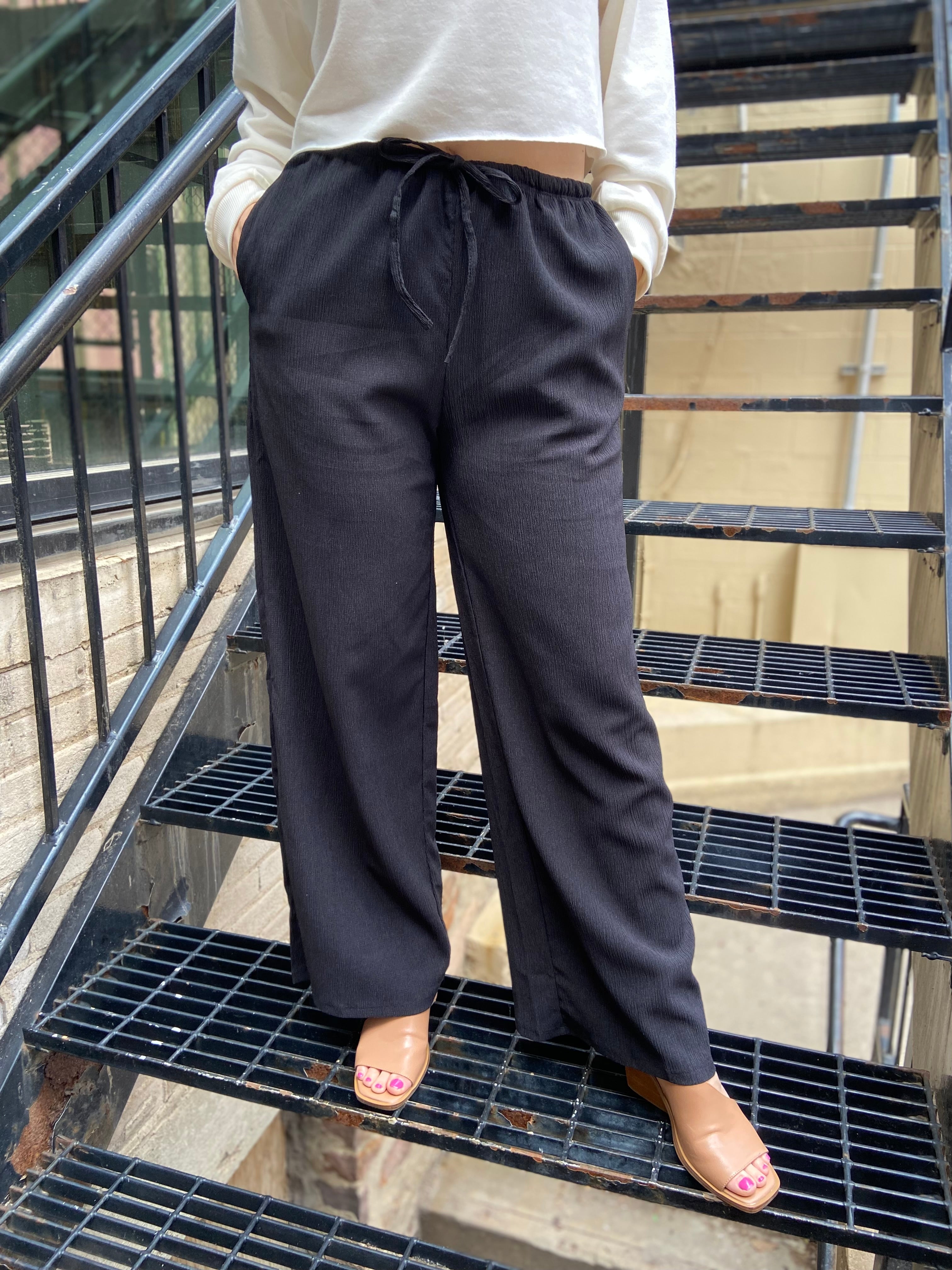 Vinny Black Elastic Waist Wide Leg Pants - MK Threads Boutique