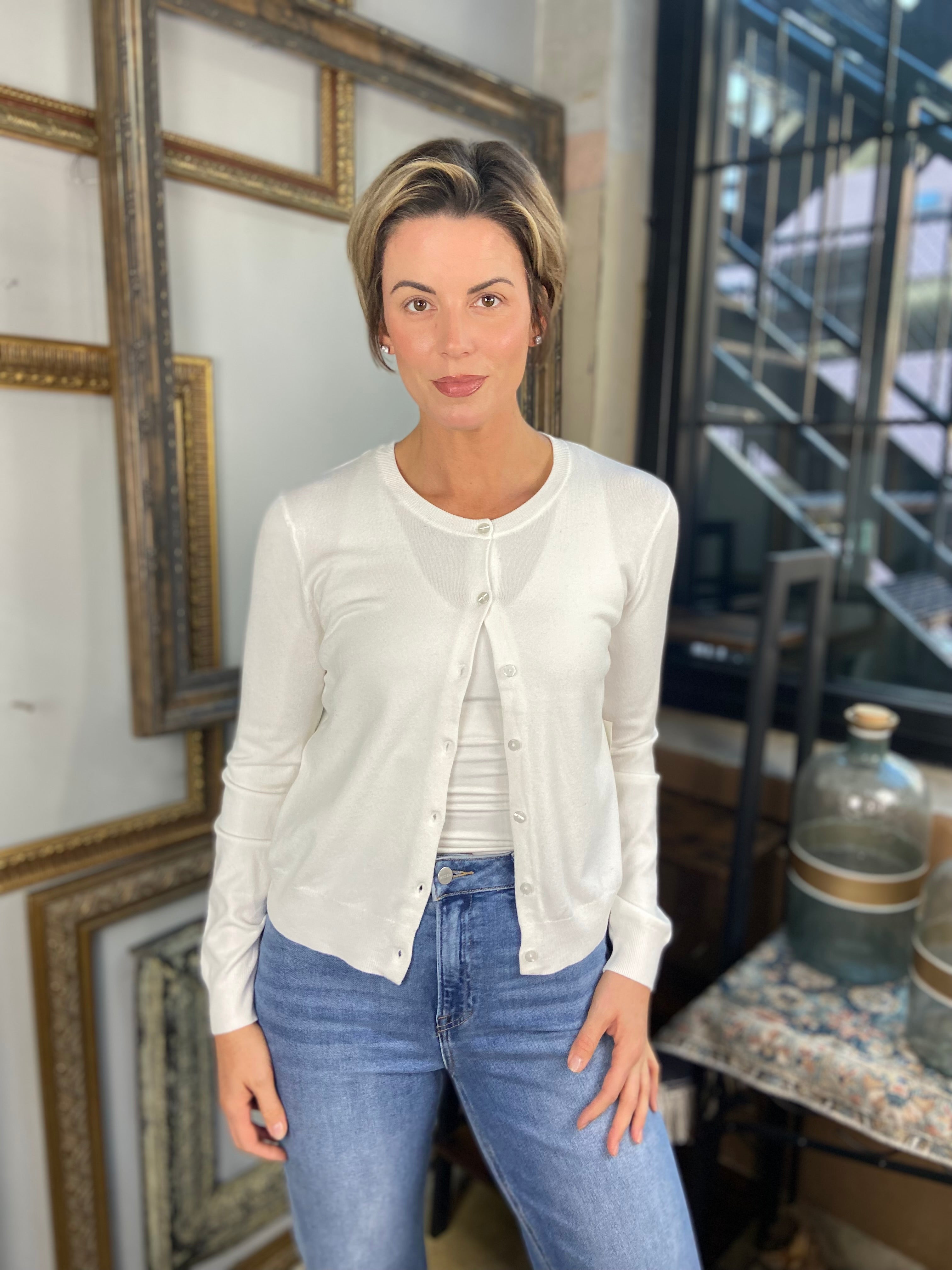 Stella White Button Up Sweater