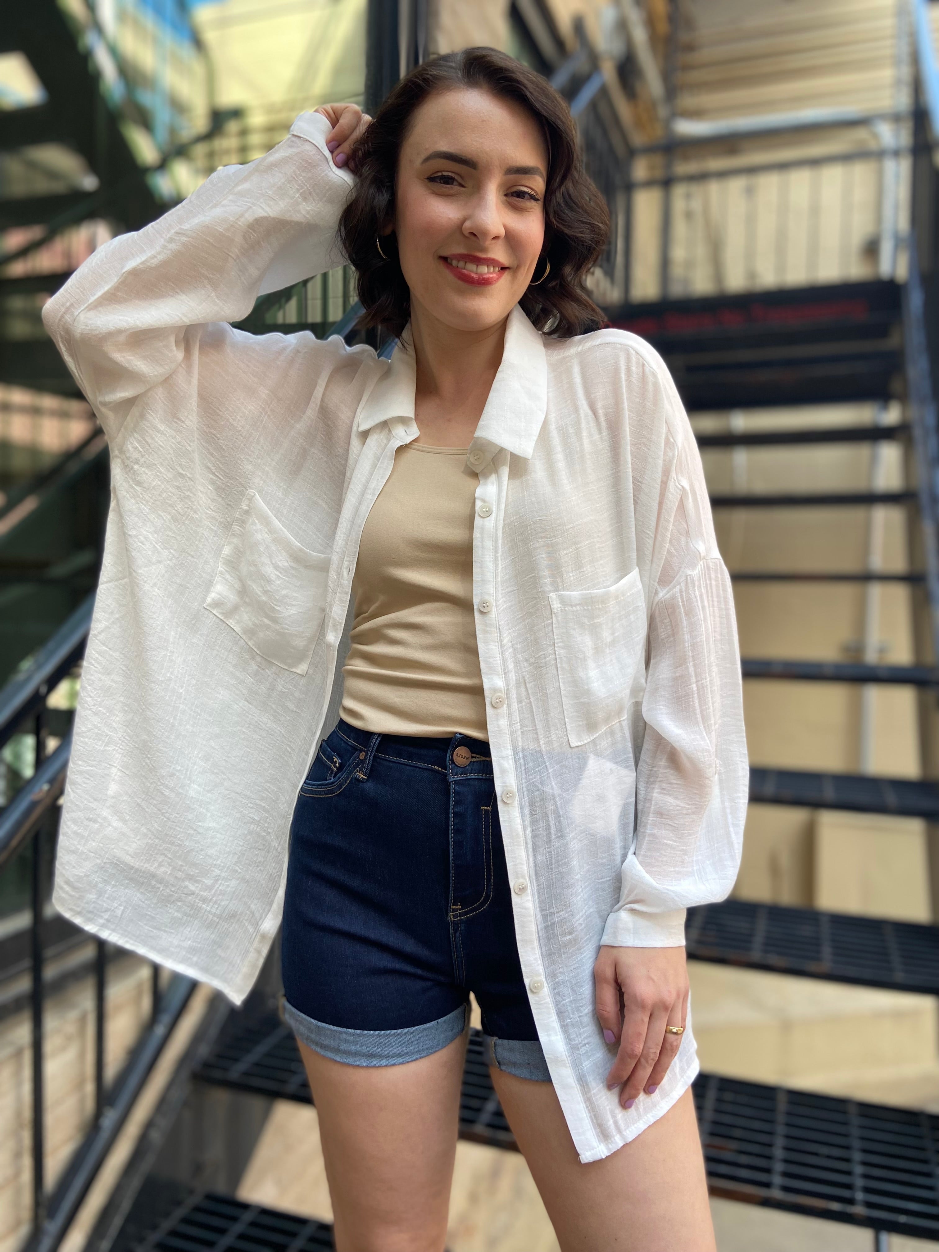 Georgia White Sheer Oversized Button Up - MK Threads Boutique