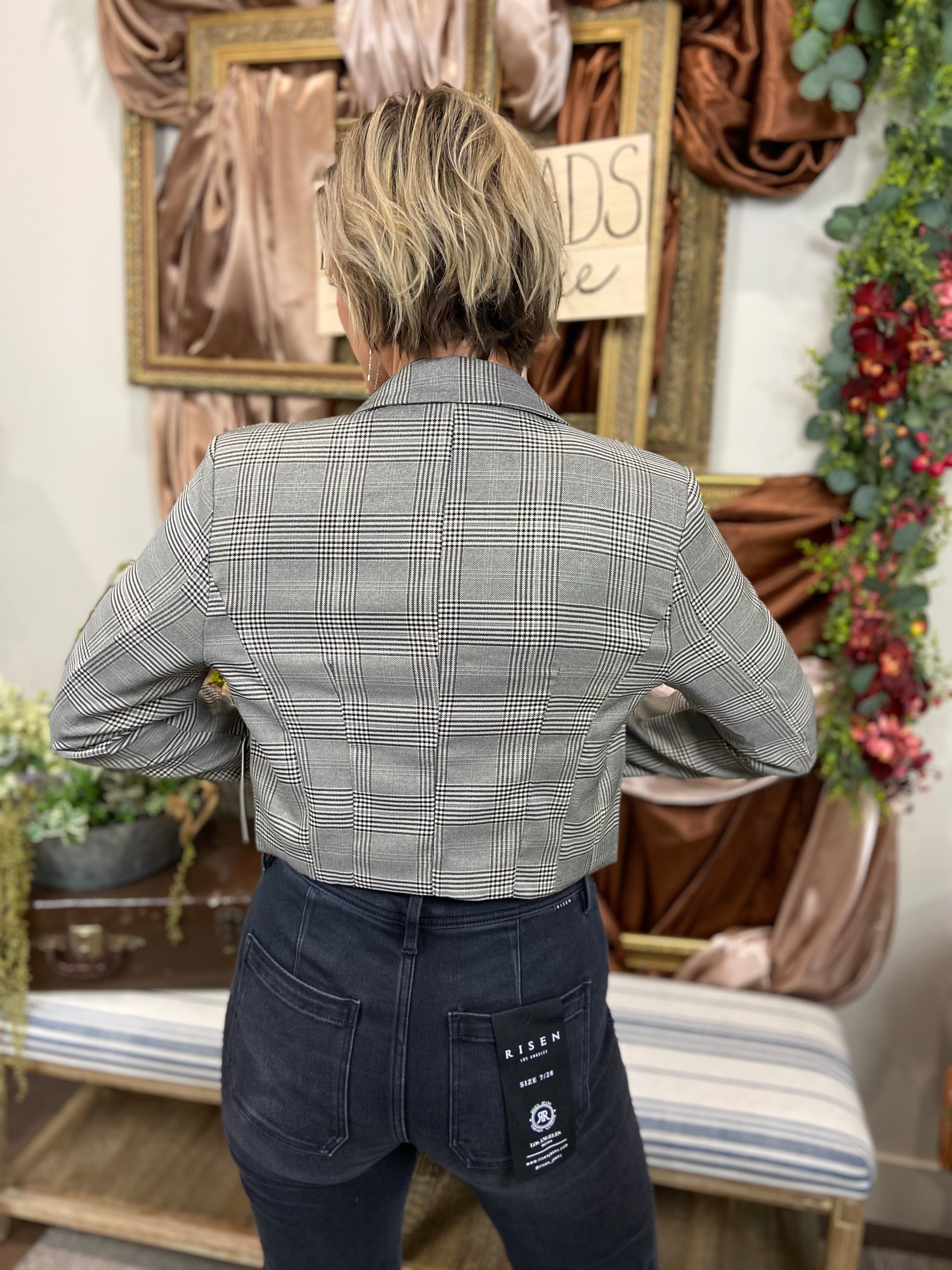 Ellen Black Plaid Cropped Blazer