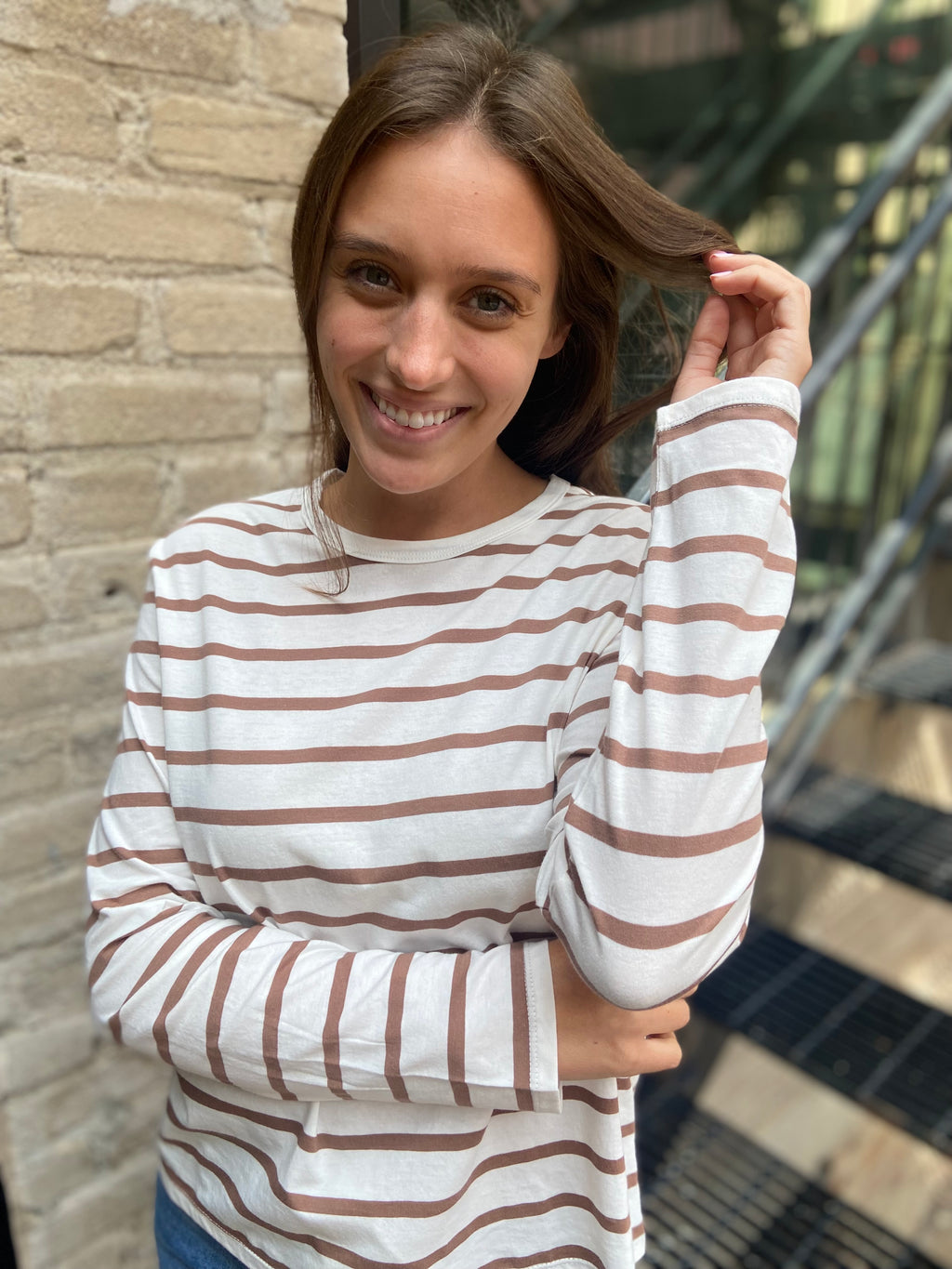 Charles Khaki & White Stripe Long Sleeve