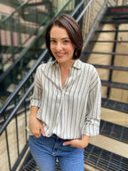 Olivia Grey/Olive Striped Collar Top
