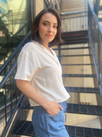 Alisa White Cropped Button Short Sleeve Top - MK Threads Boutique