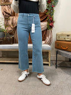Allie Teal Frayed Straight Leg Zenana Jeans